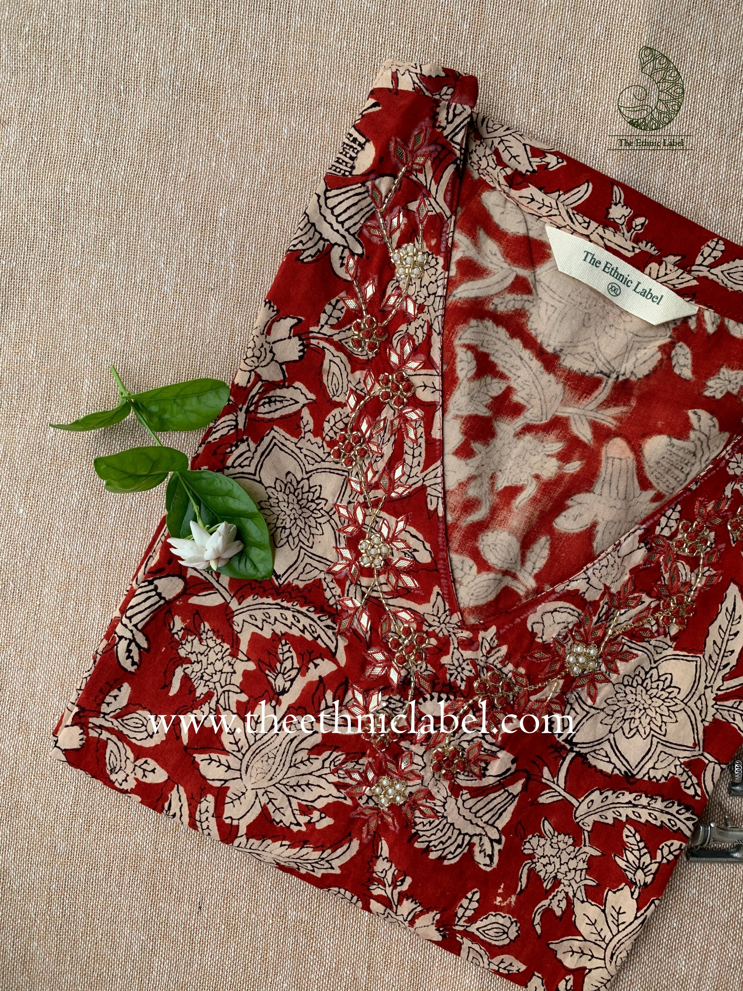 "Amira" Hand Embroidered Bagru Block Printed Cotton kurta - Image 5