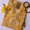 "Basant" Yellow Floral Angrakha Cotton Kurta - M